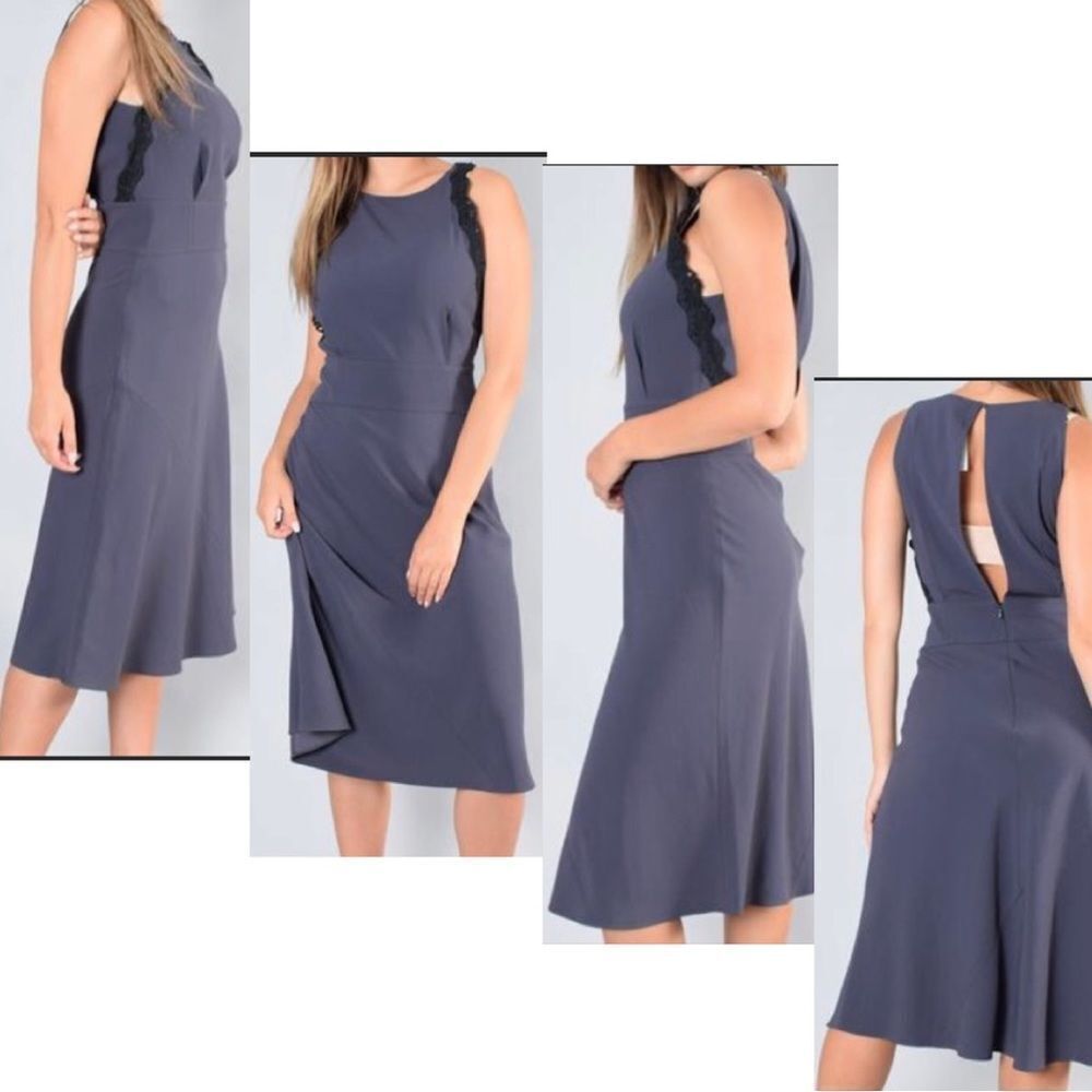 ARITZIA wilfred gray black lace open back sleeveless midi dress Sz 2
